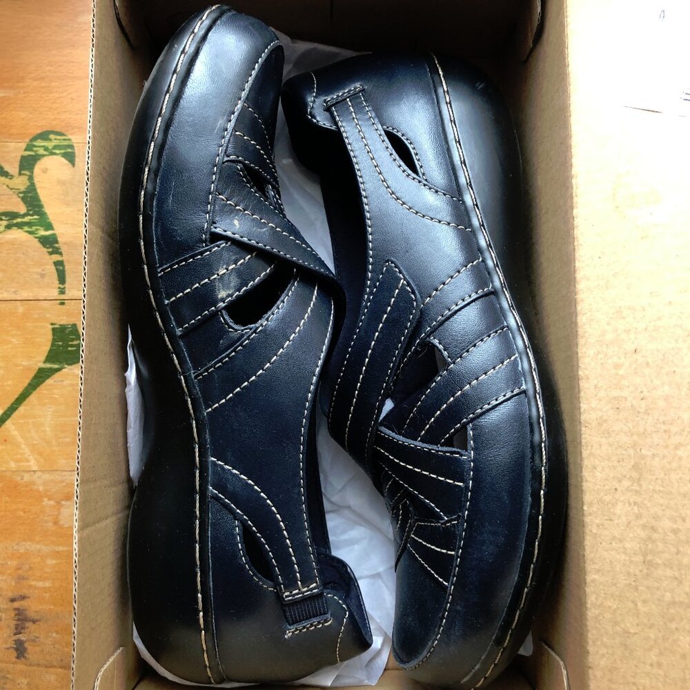 Clarks Navy Leather Slip-Ons